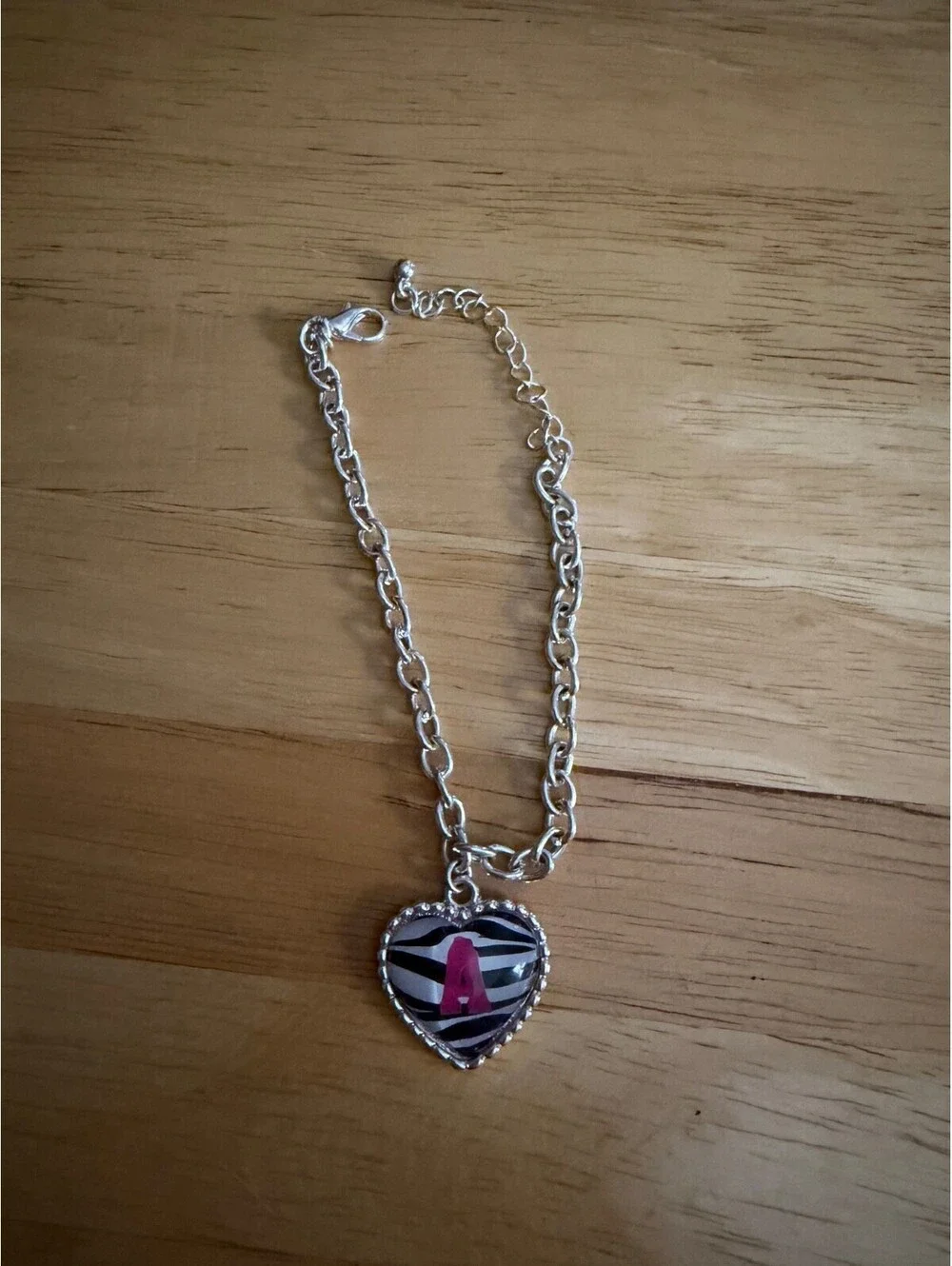 Justice Silver Chain Zebra Heart Monogram Initial A Bracelet